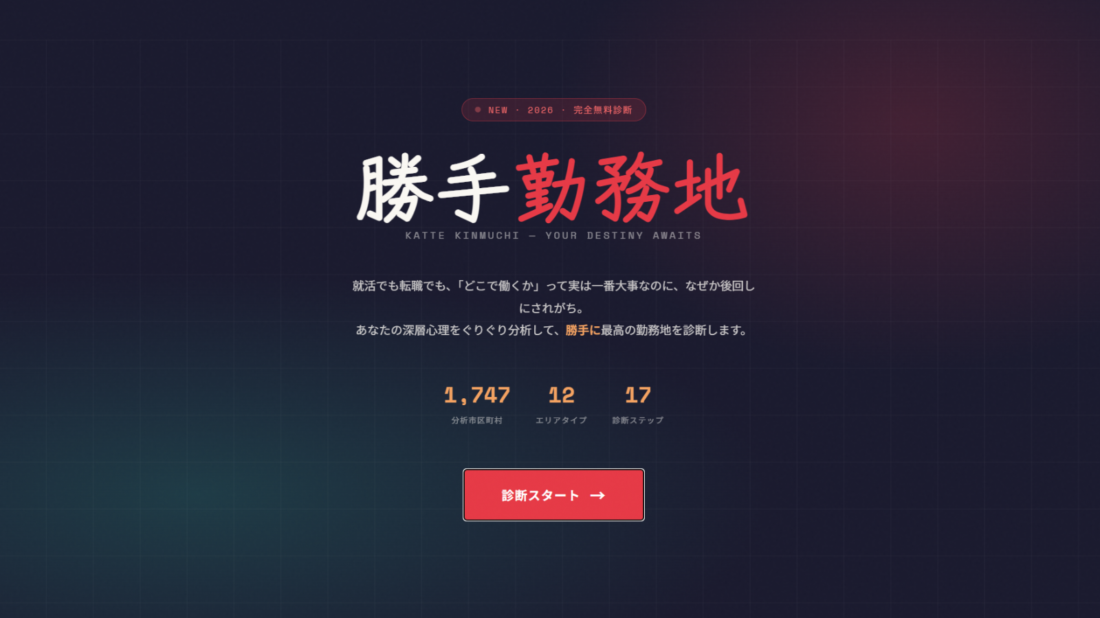 勝手勤務地の診断画面